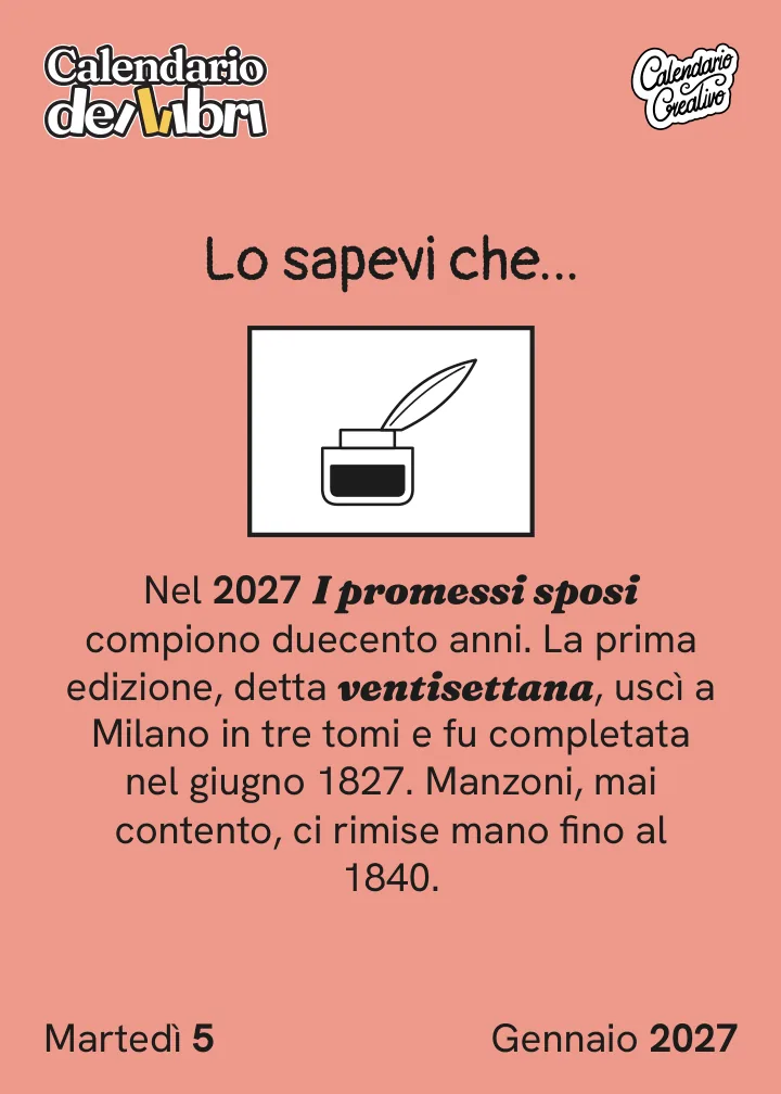 Foglio di martedì 5 gennaio 2027 del Calendario dei Libri 2027: Lo sapevi che...