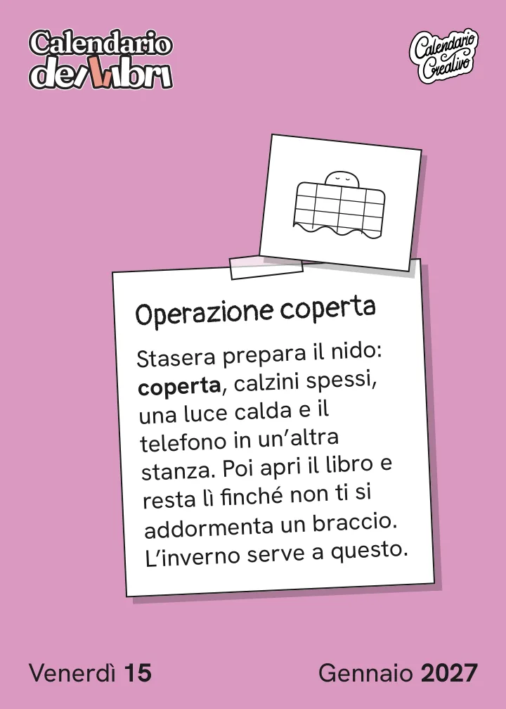 Foglio di venerdì 15 gennaio 2027 del Calendario dei Libri 2027: Operazione coperta