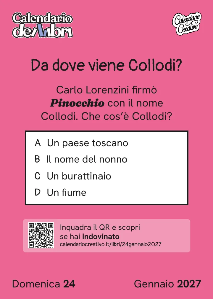 Foglio di domenica 24 gennaio 2027 del Calendario dei Libri 2027: Da dove viene Collodi?