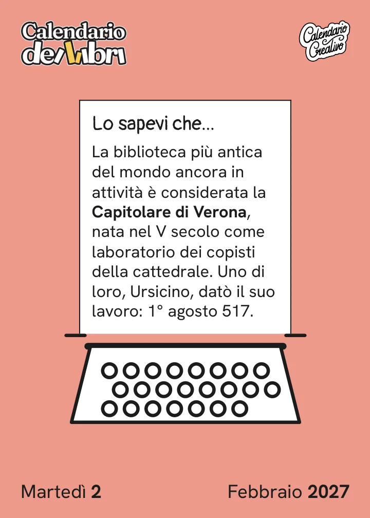 Foglio di martedì 2 febbraio 2027 del Calendario dei Libri 2027: Lo sapevi che...