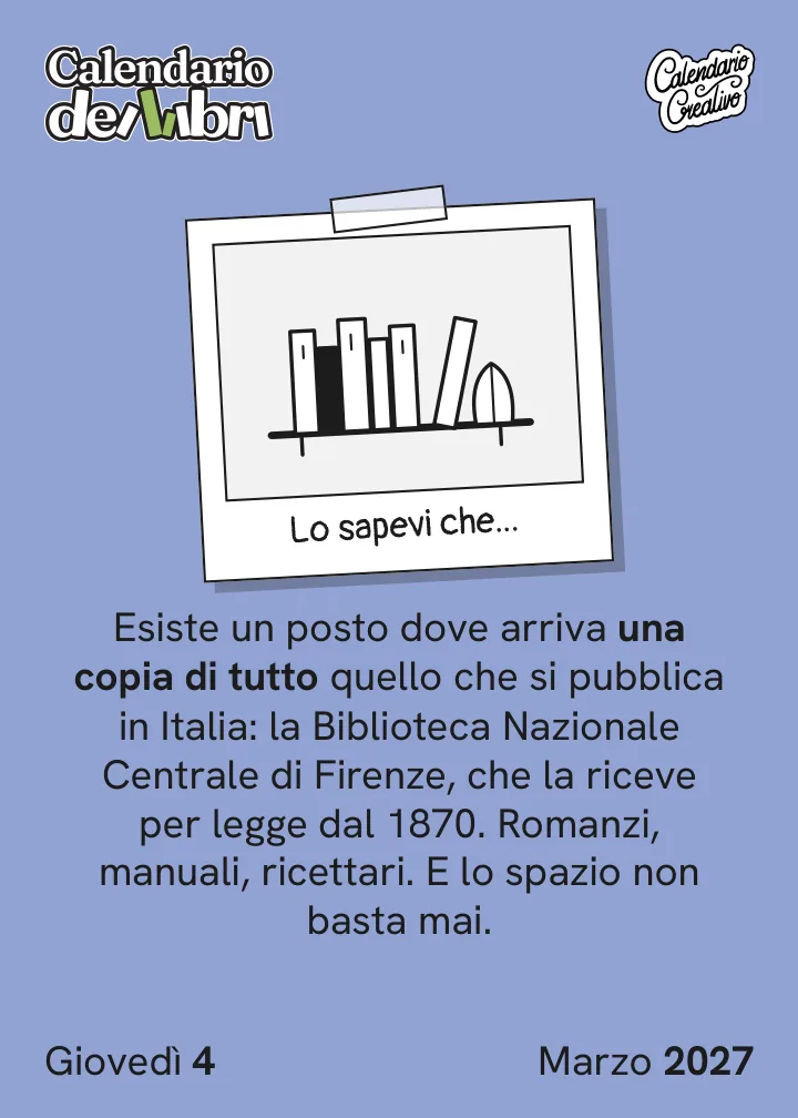 Foglio di giovedì 4 marzo 2027 del Calendario dei Libri 2027: Lo sapevi che...