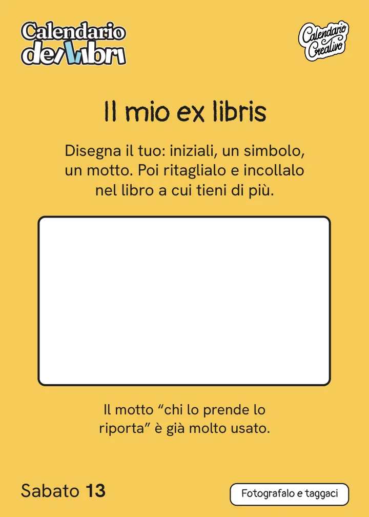 Foglio di sabato 13 marzo 2027 del Calendario dei Libri 2027: Il mio ex libris