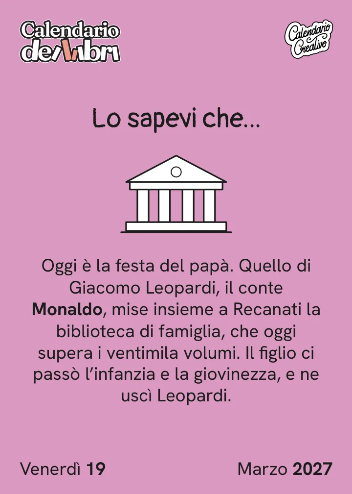 Foglio di venerdì 19 marzo 2027 del Calendario dei Libri 2027: Lo sapevi che...