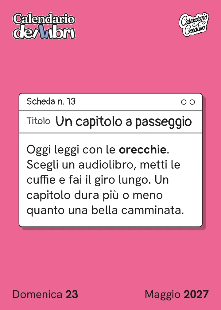 Foglio di domenica 23 maggio 2027 del Calendario dei Libri 2027: Un capitolo a passeggio