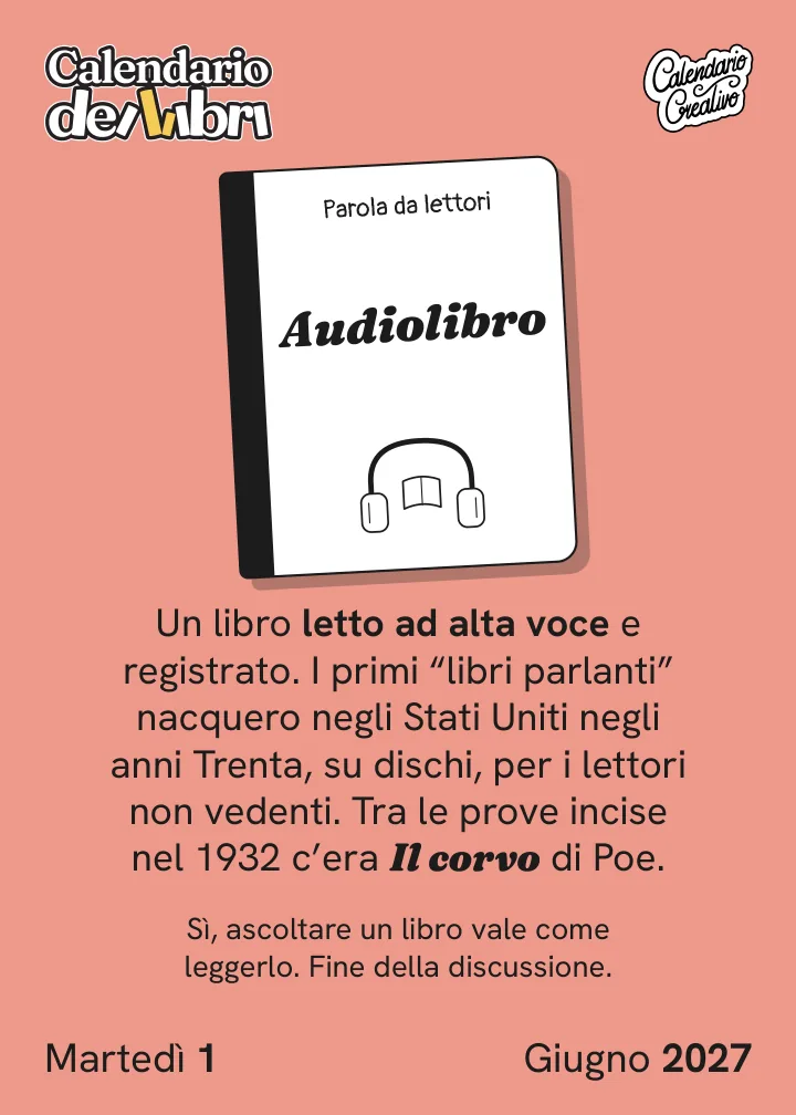 Foglio di martedì 1° giugno 2027 del Calendario dei Libri 2027: Audiolibro