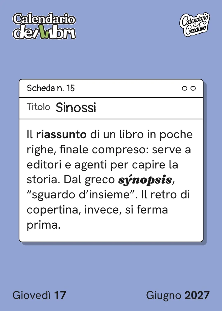 Foglio di giovedì 17 giugno 2027 del Calendario dei Libri 2027: Sinossi