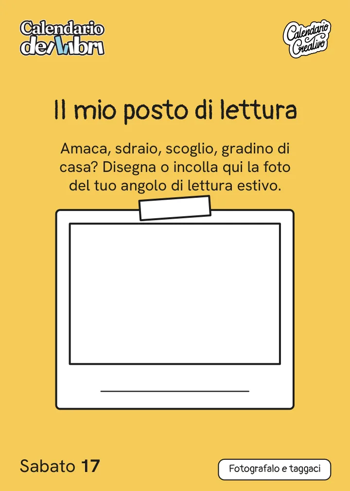 Foglio di sabato 17 luglio 2027 del Calendario dei Libri 2027: Il mio posto di lettura