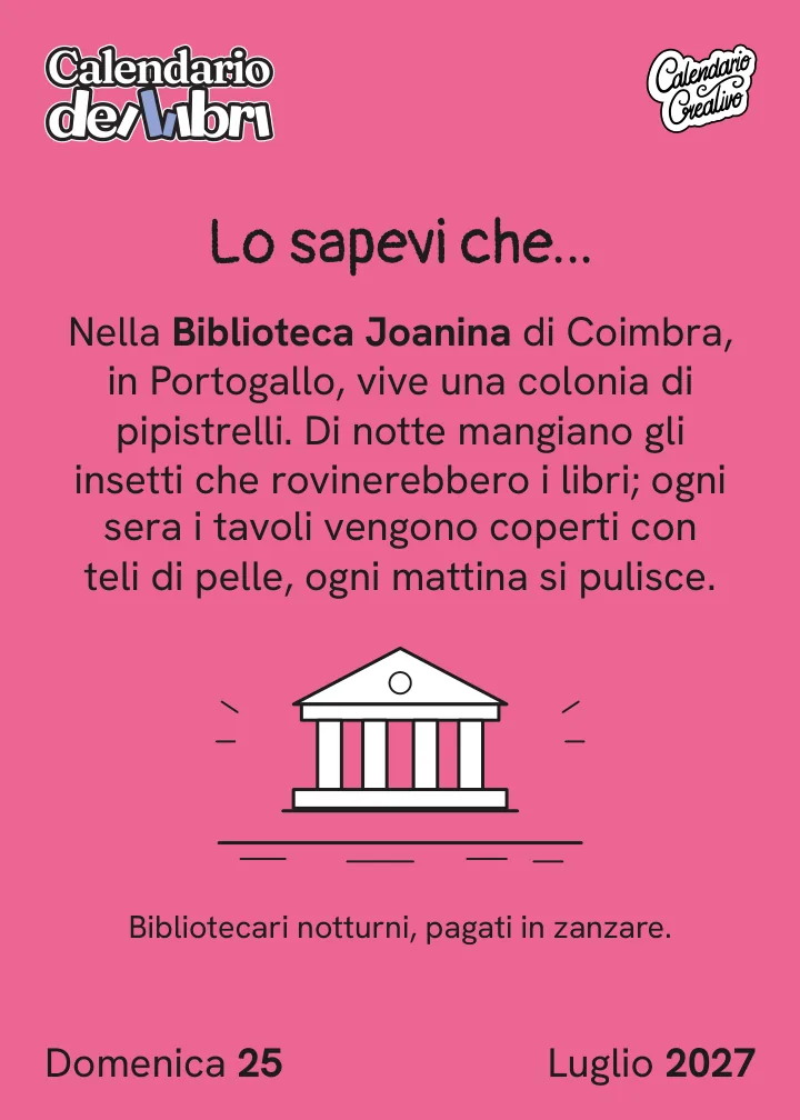 Foglio di domenica 25 luglio 2027 del Calendario dei Libri 2027: Lo sapevi che...