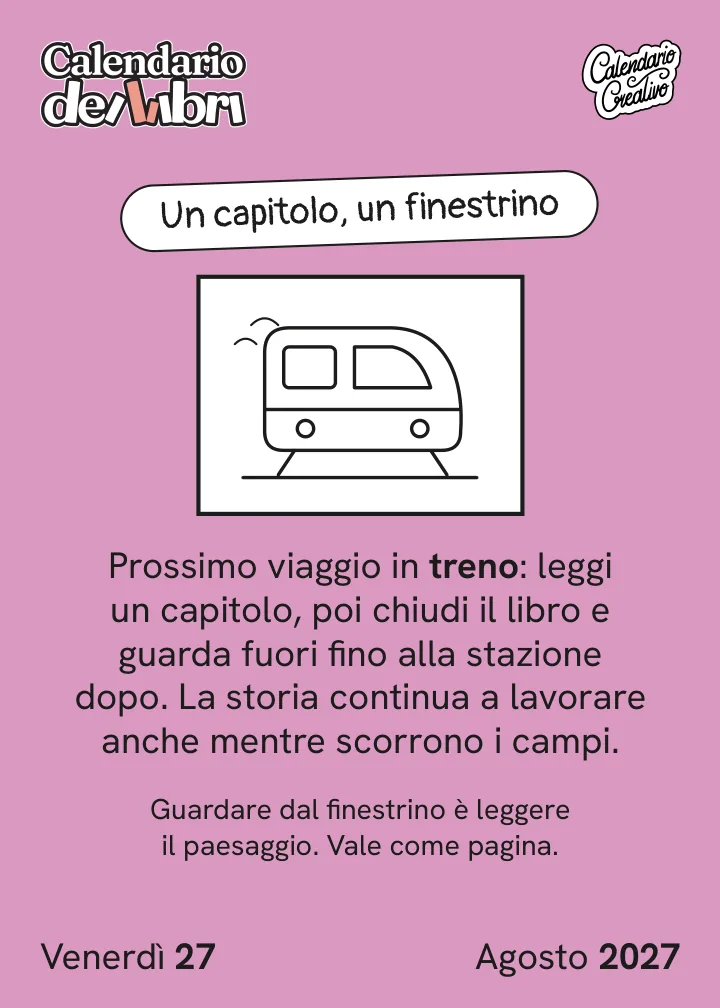 Foglio di venerdì 27 agosto 2027 del Calendario dei Libri 2027: Un capitolo, un finestrino