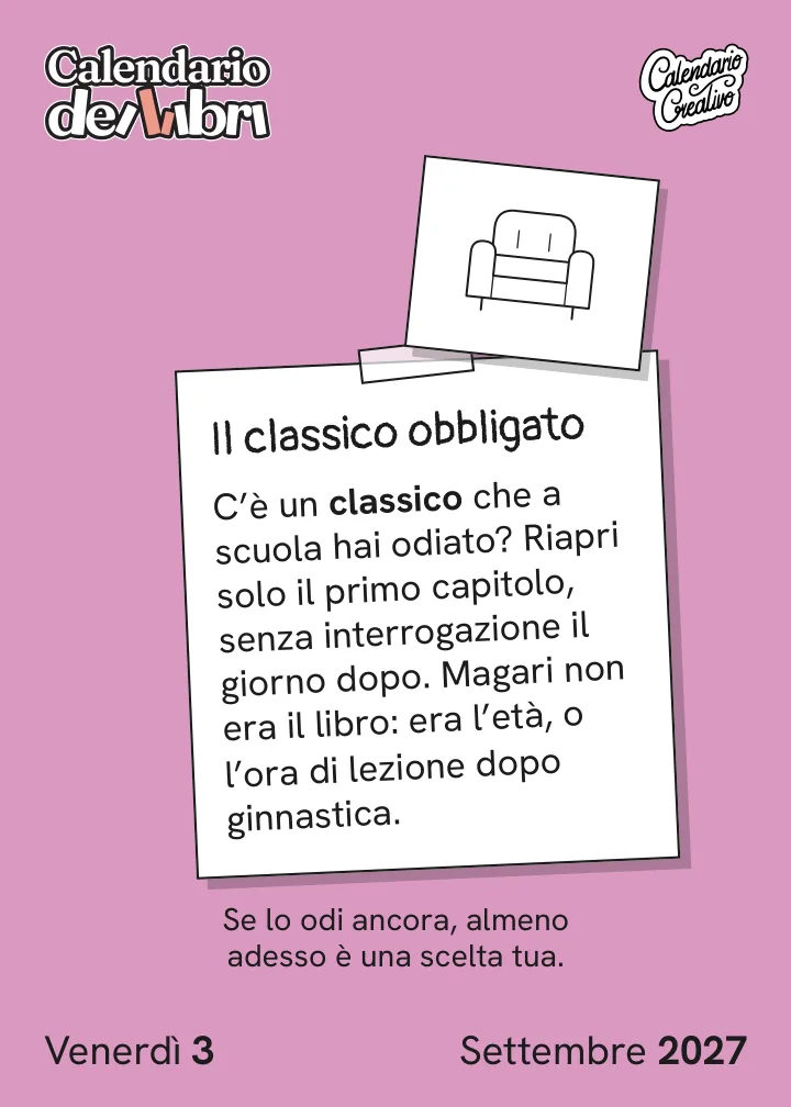 Foglio di venerdì 3 settembre 2027 del Calendario dei Libri 2027: Il classico obbligato