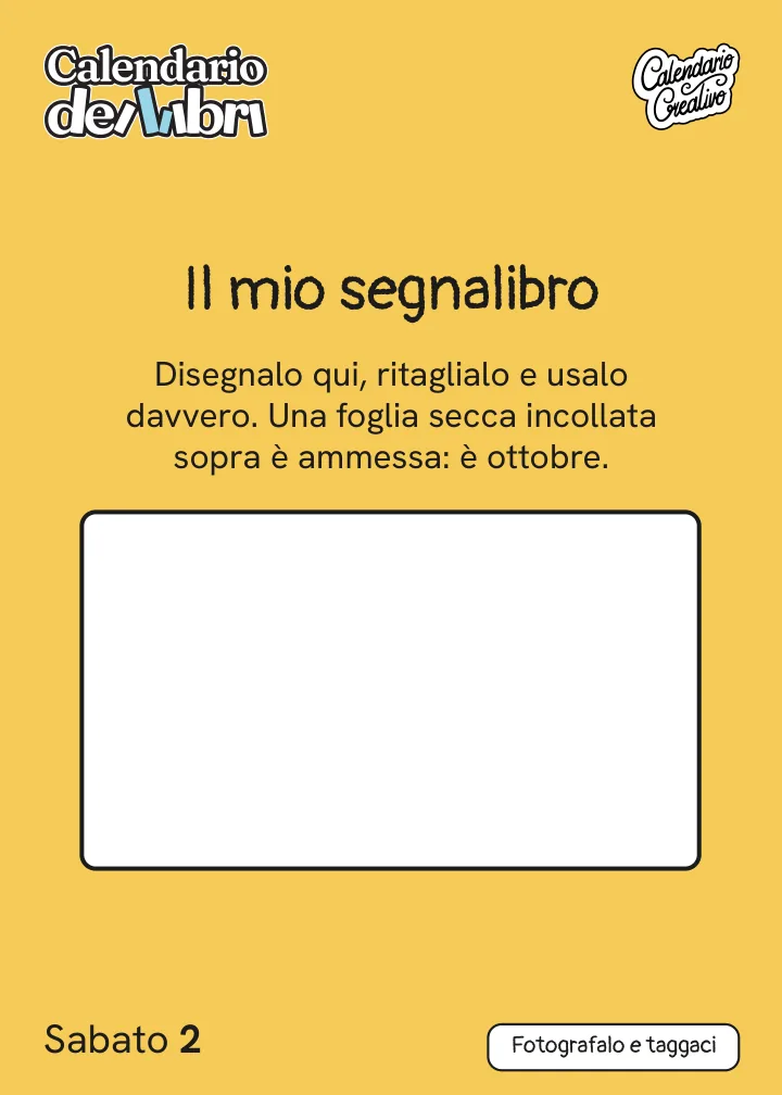Foglio di sabato 2 ottobre 2027 del Calendario dei Libri 2027: Il mio segnalibro
