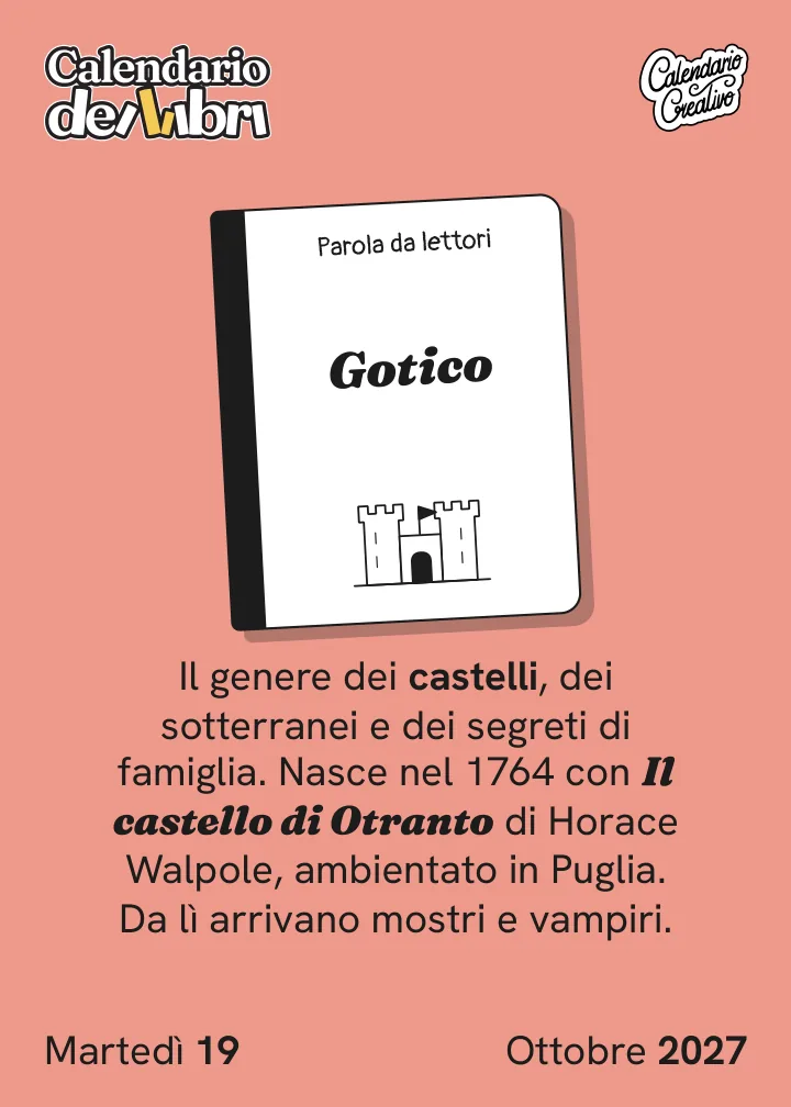 Foglio di martedì 19 ottobre 2027 del Calendario dei Libri 2027: Gotico