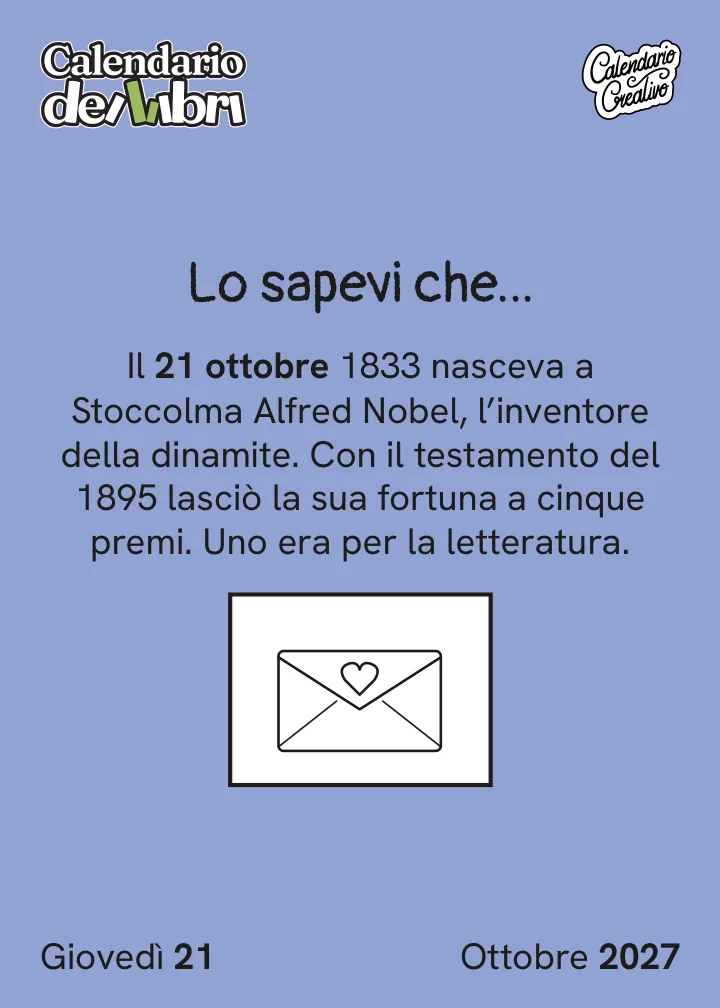 Foglio di giovedì 21 ottobre 2027 del Calendario dei Libri 2027: Lo sapevi che...