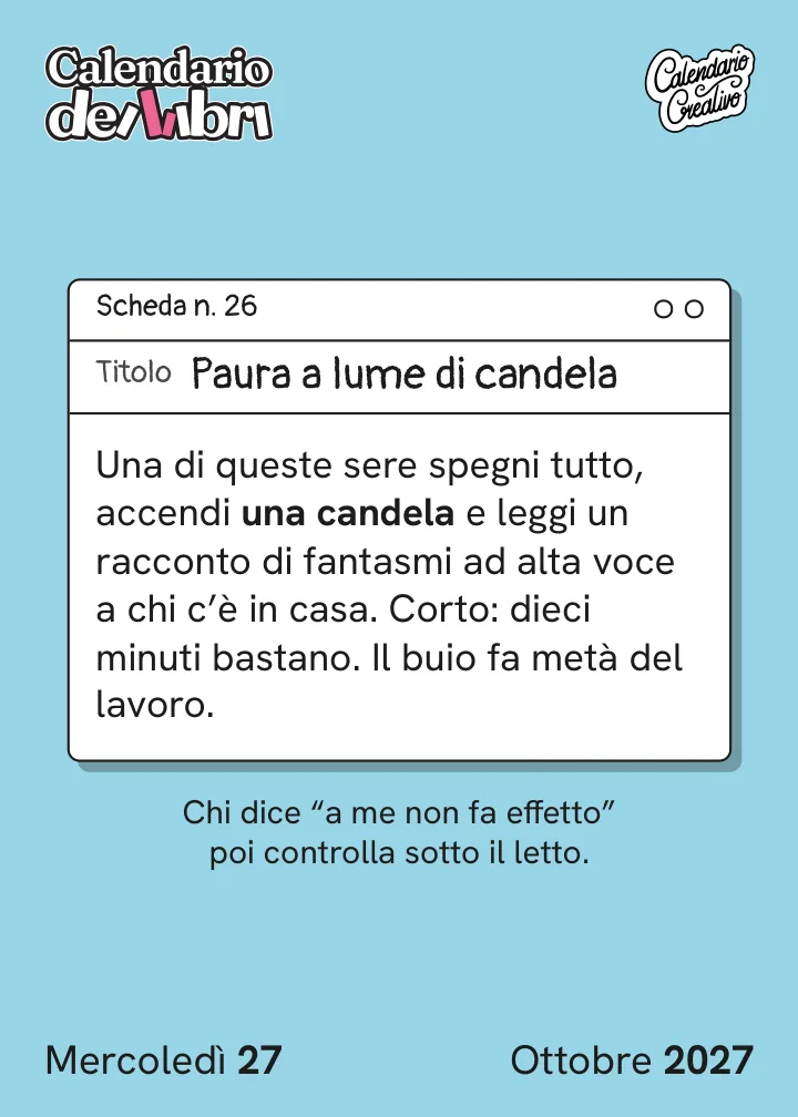 Foglio di mercoledì 27 ottobre 2027 del Calendario dei Libri 2027: Paura a lume di candela