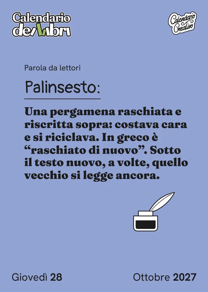Foglio di giovedì 28 ottobre 2027 del Calendario dei Libri 2027: Palinsesto