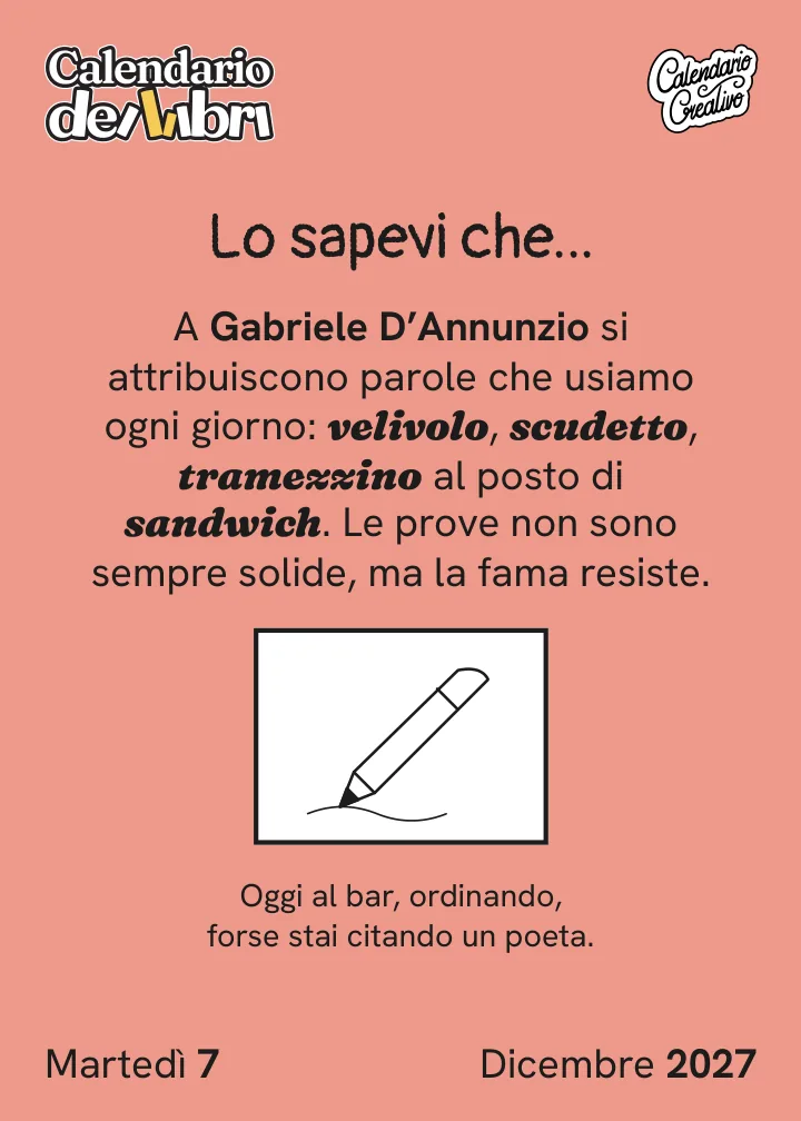 Foglio di martedì 7 dicembre 2027 del Calendario dei Libri 2027: Lo sapevi che...
