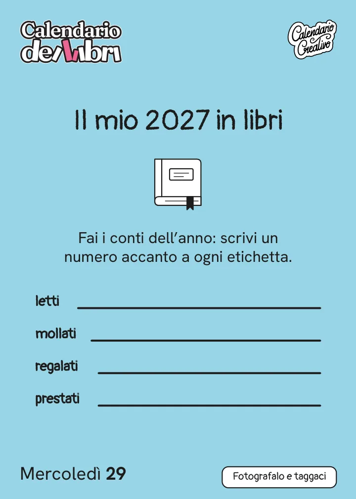 Foglio di mercoledì 29 dicembre 2027 del Calendario dei Libri 2027: Il mio 2027 in libri