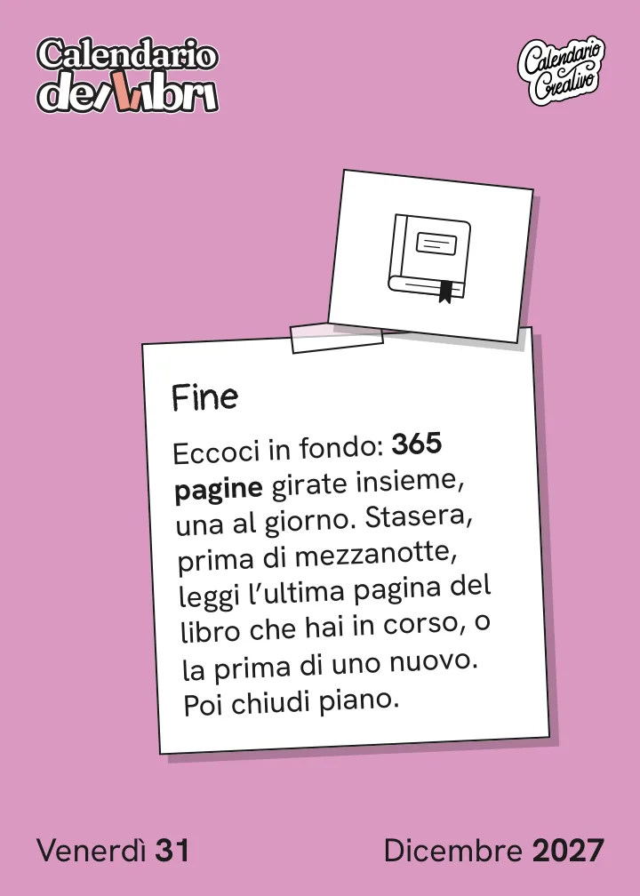Foglio di venerdì 31 dicembre 2027 del Calendario dei Libri 2027: Fine