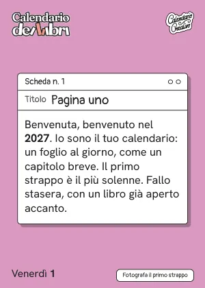 Foglio di venerdì 1° gennaio 2027 del Calendario dei Libri 2027: Pagina uno