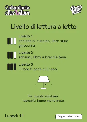 Foglio di lunedì 11 gennaio 2027 del Calendario dei Libri 2027: Livello di lettura a letto