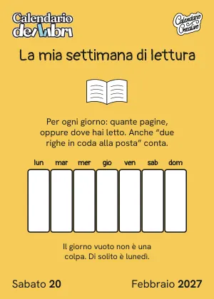 Foglio di sabato 20 febbraio 2027 del Calendario dei Libri 2027: La mia settimana di lettura