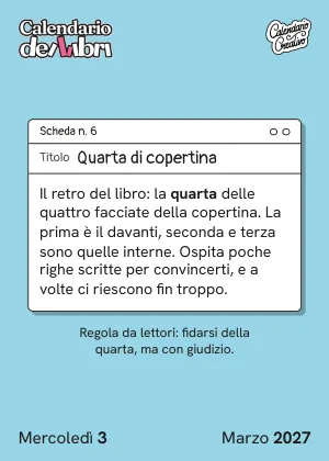 Foglio di mercoledì 3 marzo 2027 del Calendario dei Libri 2027: Quarta di copertina