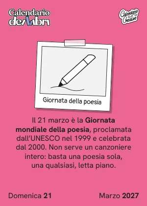 Foglio di domenica 21 marzo 2027 del Calendario dei Libri 2027: Giornata della poesia