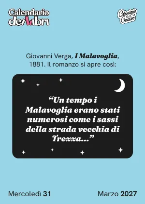 Foglio di mercoledì 31 marzo 2027 del Calendario dei Libri 2027: Un tempo i Malavoglia erano stati numerosi come i sassi della strada v