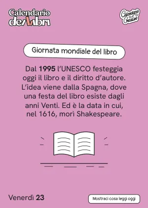 Foglio di venerdì 23 aprile 2027 del Calendario dei Libri 2027: Giornata mondiale del libro