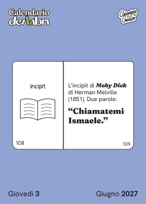 Foglio di giovedì 3 giugno 2027 del Calendario dei Libri 2027: Chiamatemi Ismaele.