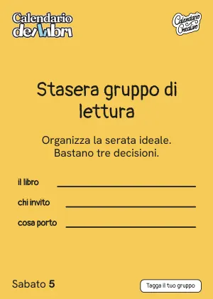 Foglio di sabato 5 giugno 2027 del Calendario dei Libri 2027: Stasera gruppo di lettura
