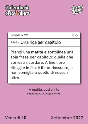 Foglio di venerdì 10 settembre 2027 del Calendario dei Libri 2027: Una riga per capitolo
