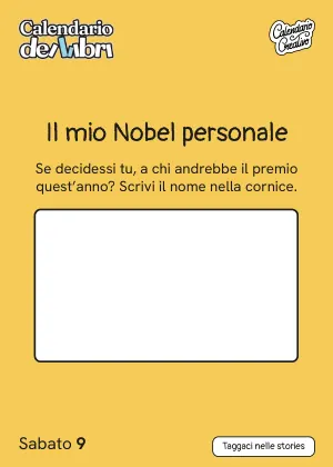 Foglio di sabato 9 ottobre 2027 del Calendario dei Libri 2027: Il mio Nobel personale