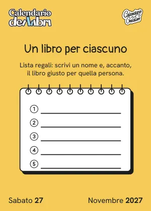 Foglio di sabato 27 novembre 2027 del Calendario dei Libri 2027: Un libro per ciascuno