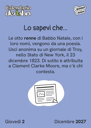 Foglio di giovedì 2 dicembre 2027 del Calendario dei Libri 2027: Lo sapevi che...