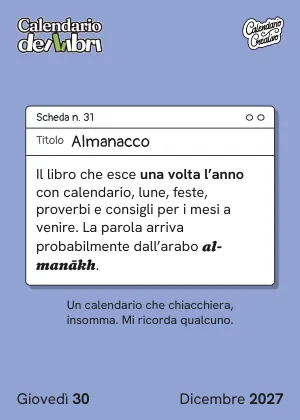 Foglio di giovedì 30 dicembre 2027 del Calendario dei Libri 2027: Almanacco