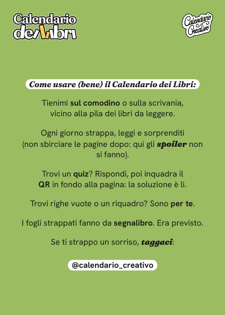 Pagina introduttiva del calendario: come usare bene il Calendario dei Libri